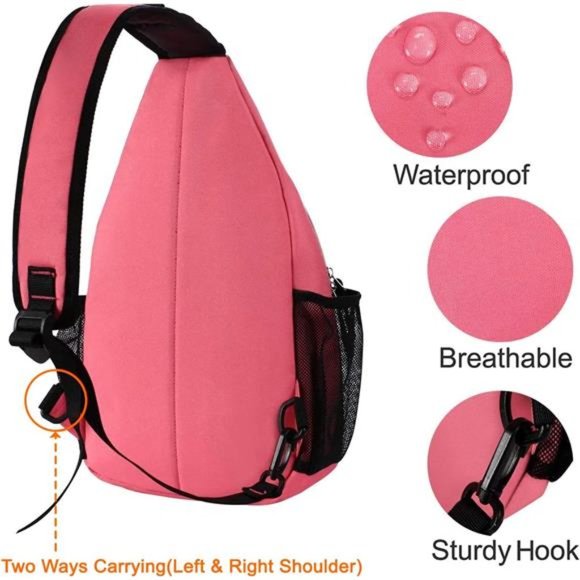 Pink Sling Backpack, Multipurpose Crossbody Shoulder Bag Travel Hiking Daypack main image 5